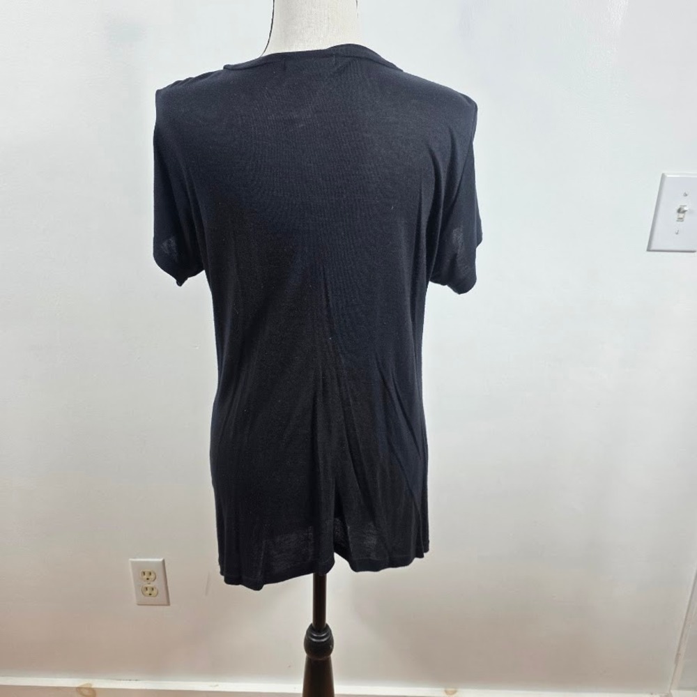 Boston Proper Sequin Tunic Womens L Black Silver Beaded Damask Short Sleeve Top - Picture 3 of 5